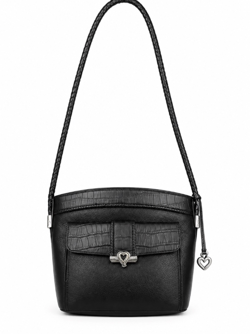 Brighton Purse Black Pebble Croc Silver Heart Shoulder Bag Vintage 🌟